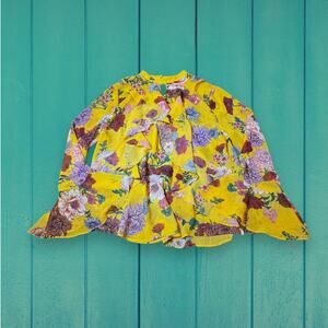 Belle + Sky NWT Yellow Floral Spring Sheer Long Sleeve Blouse Size L